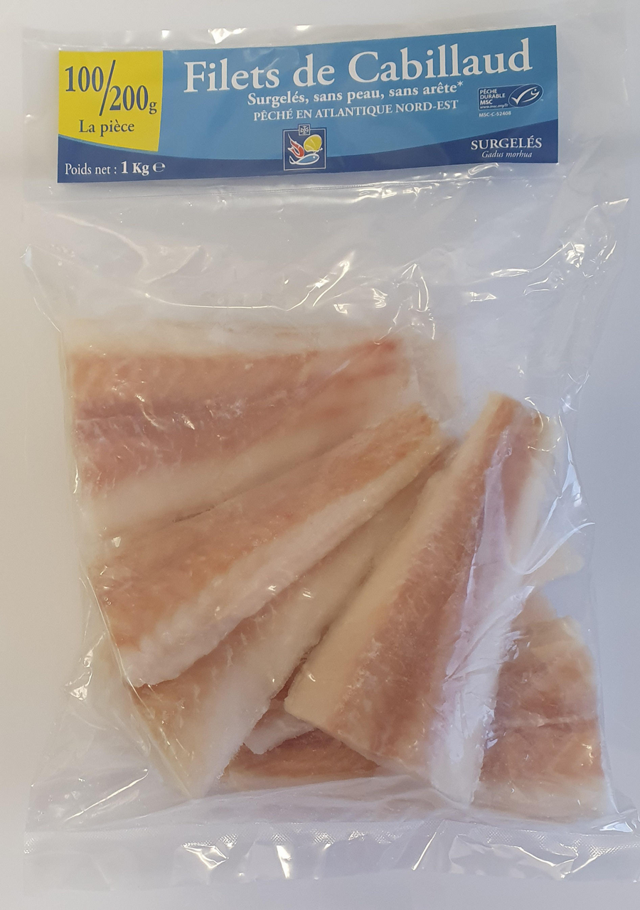 Marque exclusive Filets de cabillaud, sans peau sans arêtes, 100/200 MSC sachet 1 kg