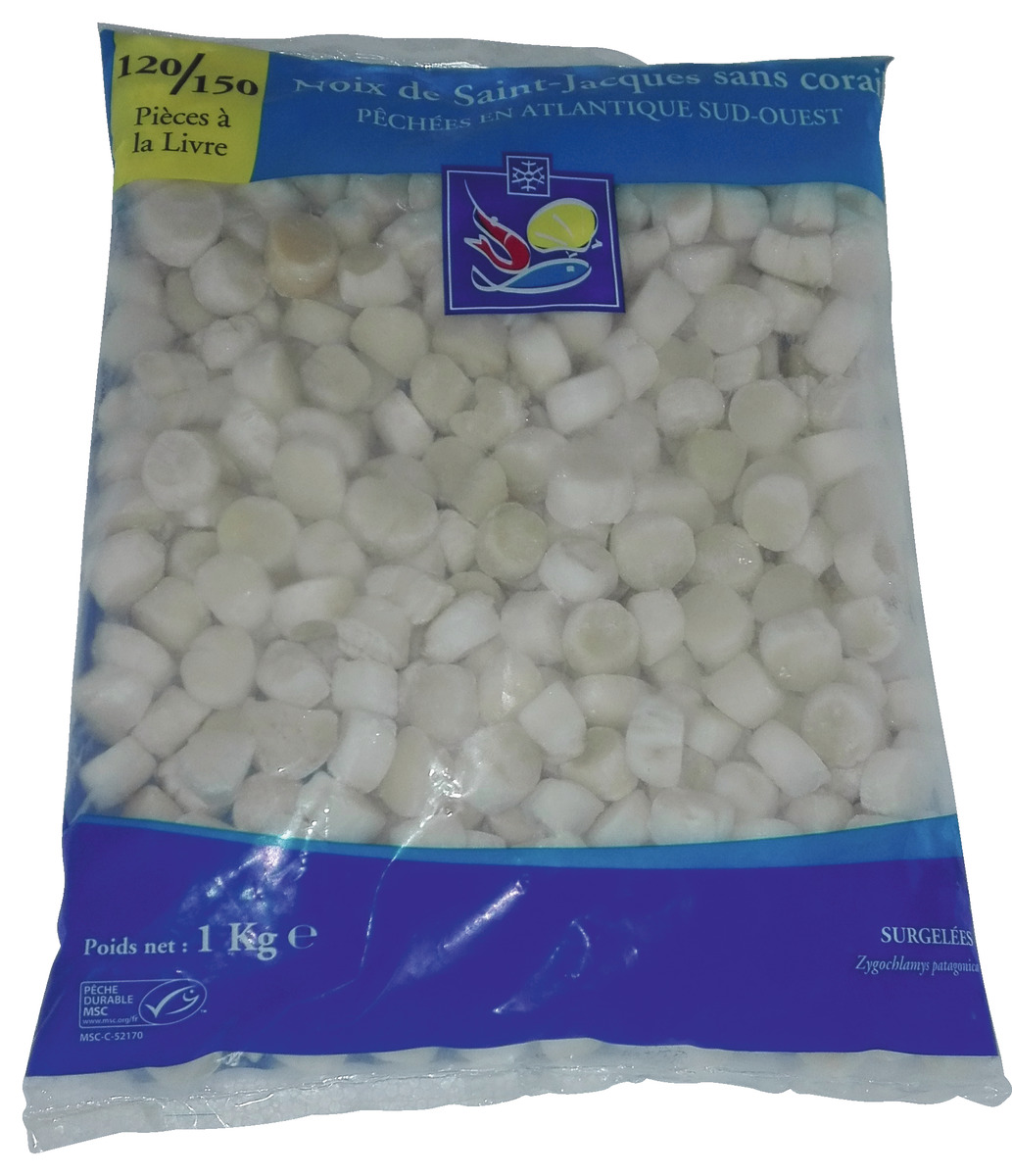 Noix de St Jacques Sans corail MSC calibre 120/150 sachet 1 kg