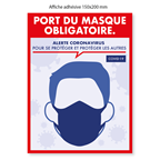 Affiche adhésive Port du masque obligatoire 20 x 15 cm Etiq Etal