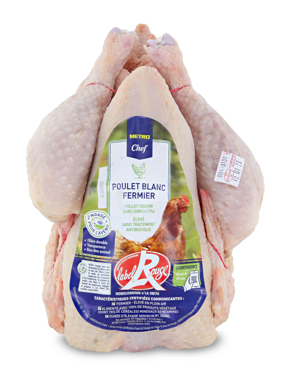 METRO Chef Poulet fermier blanc Label Rouge prêt à cuire 1.2/1.4 kg nu France