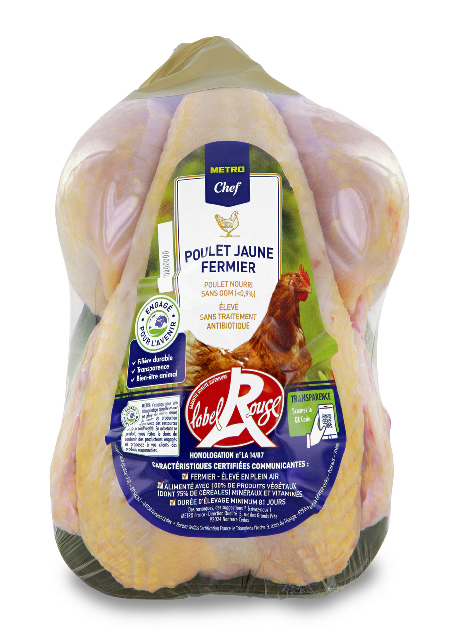 METRO Chef Poulet prêt à cuire jaune fermier Label Rouge sous film France