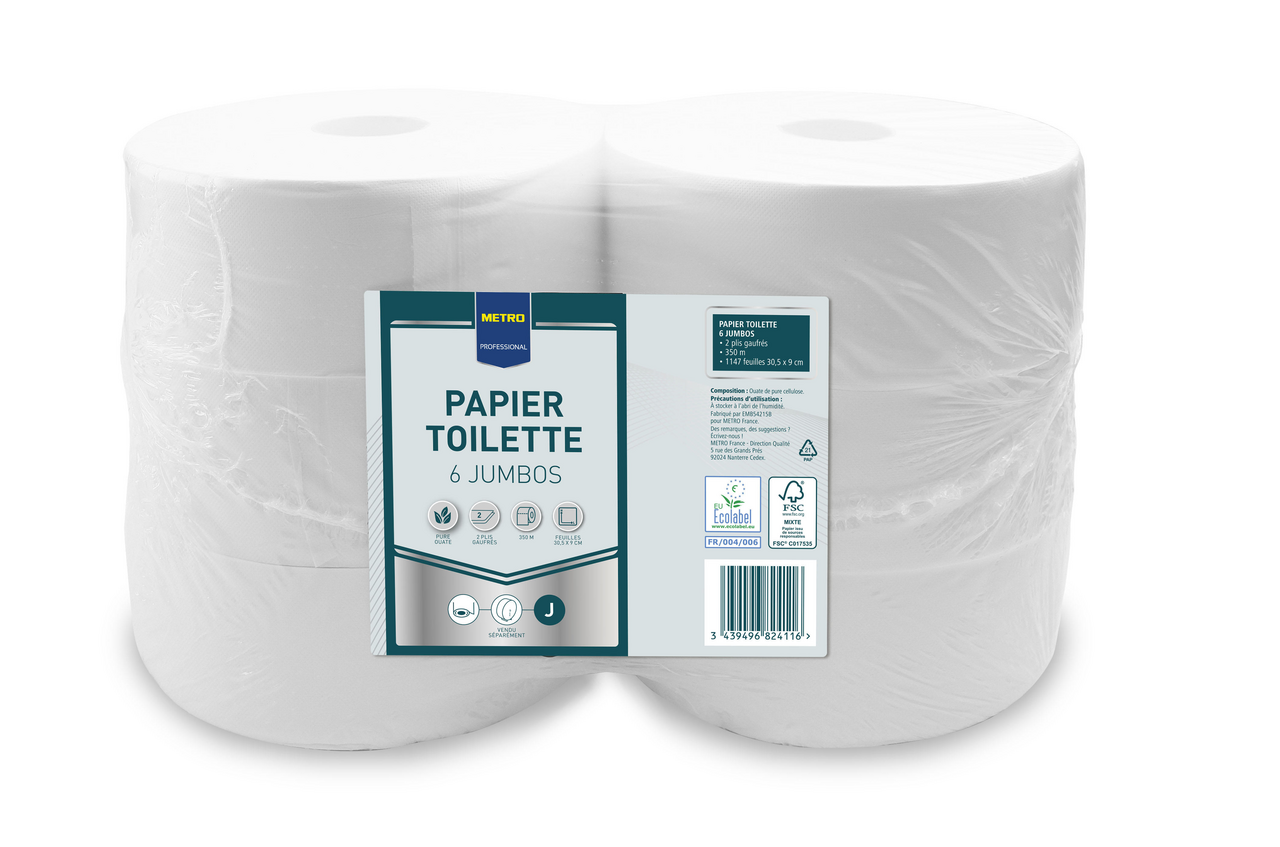 METRO PROFESSIONAL Papier toilette rouleau Maxi jumbo 350 m x 6