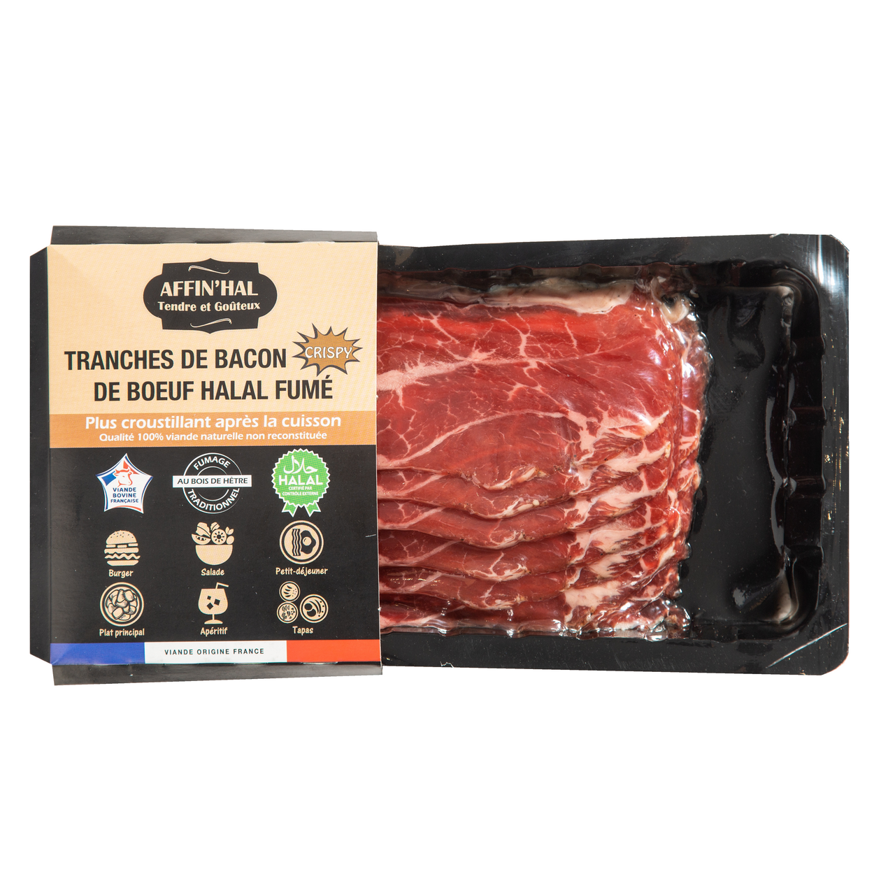 AFFIN'HAL Bacon de boeuf VBF crispy tranché halal 240 g