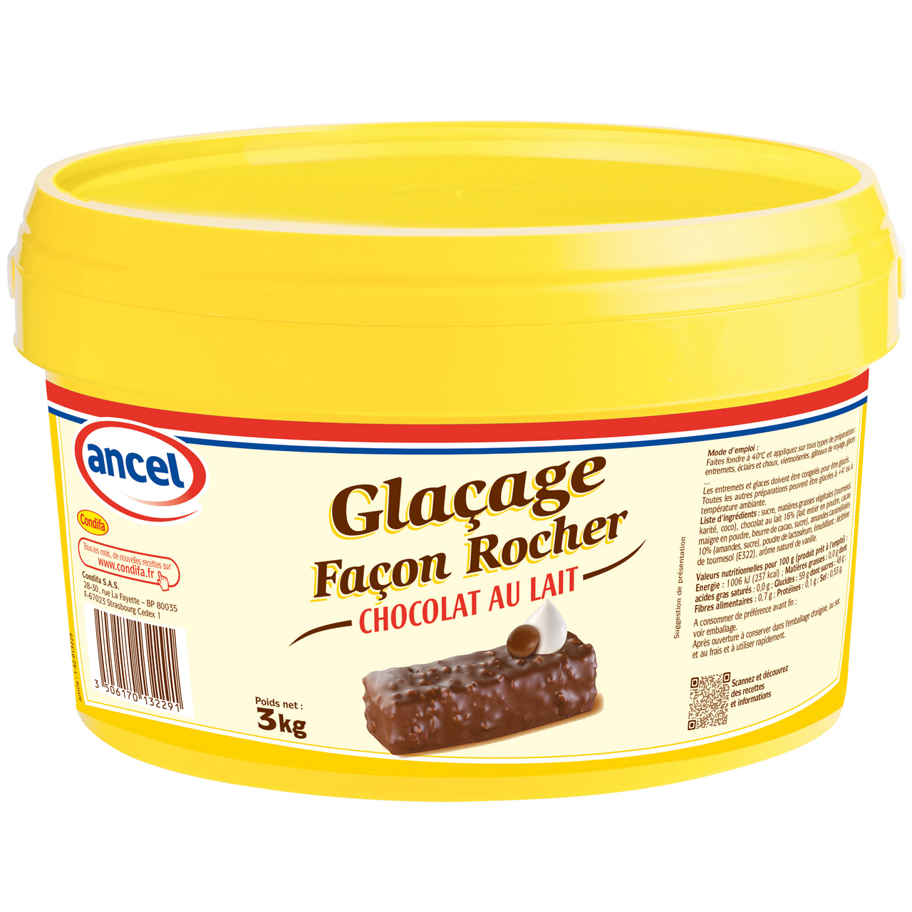 Ancel Glaçage chocolat au lait façon rocher 3 kg