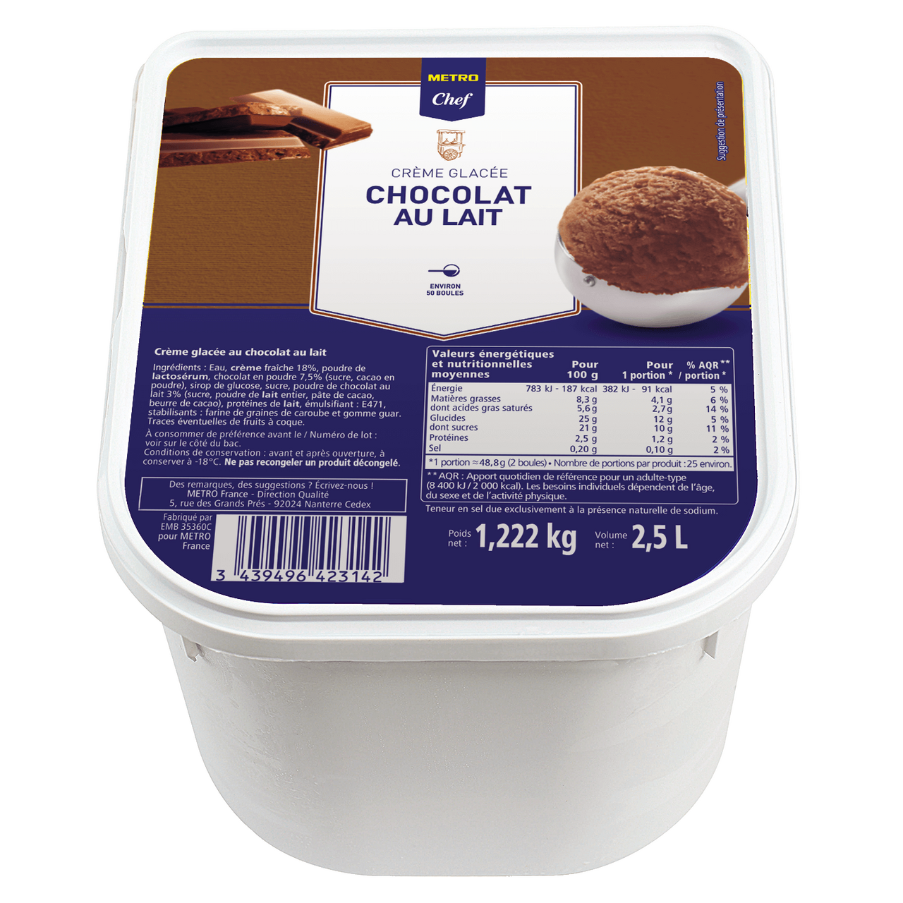 METRO Chef Crème glacée chocolat au lait 2.5 L