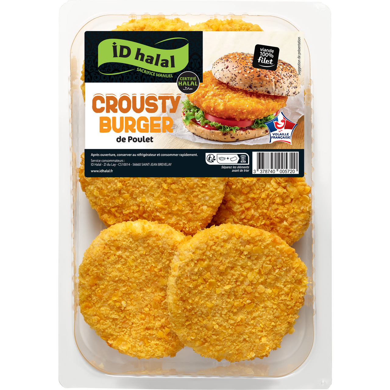 ID halal Crousty burger de poulet pané Halal x 6 720 g