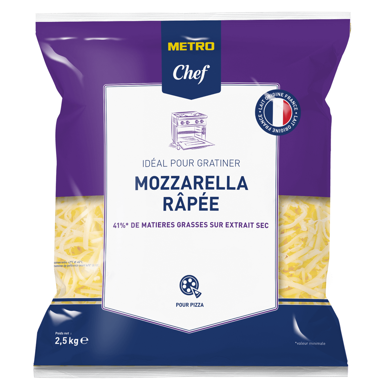 METRO Chef Mozzarrella râpée 41 % MG sachet 2.5 kg