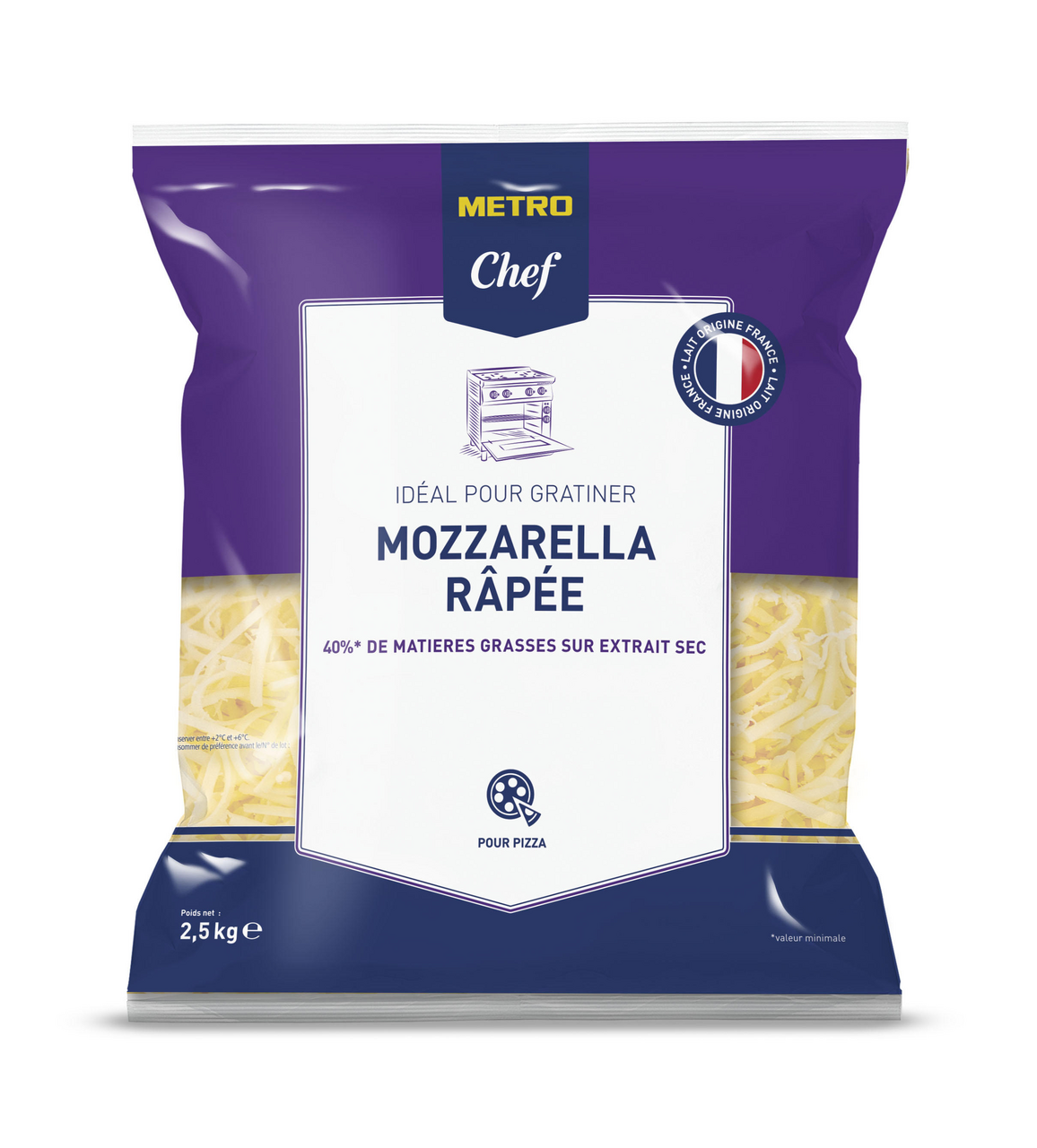 METRO Chef Mozzarrella râpée 41 % MG sachet 2.5 kg
