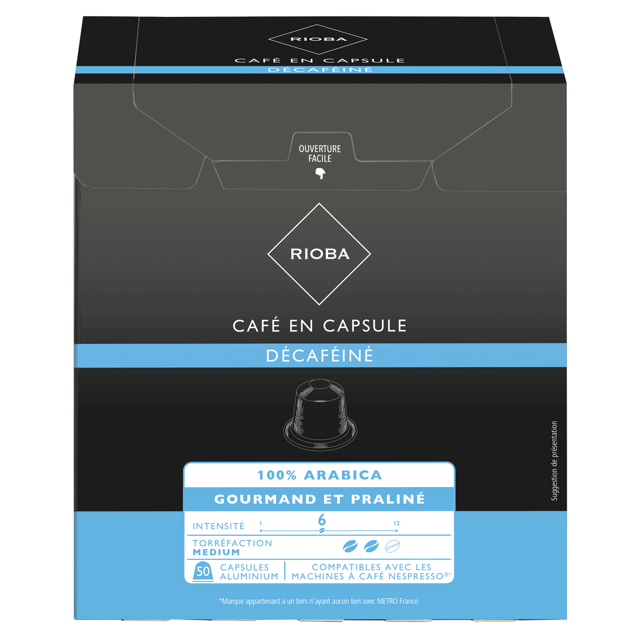 RIOBA Café Décaféiné Gourmand et Praliné intensité 6 capsules aluminium x 50 soit 260 g