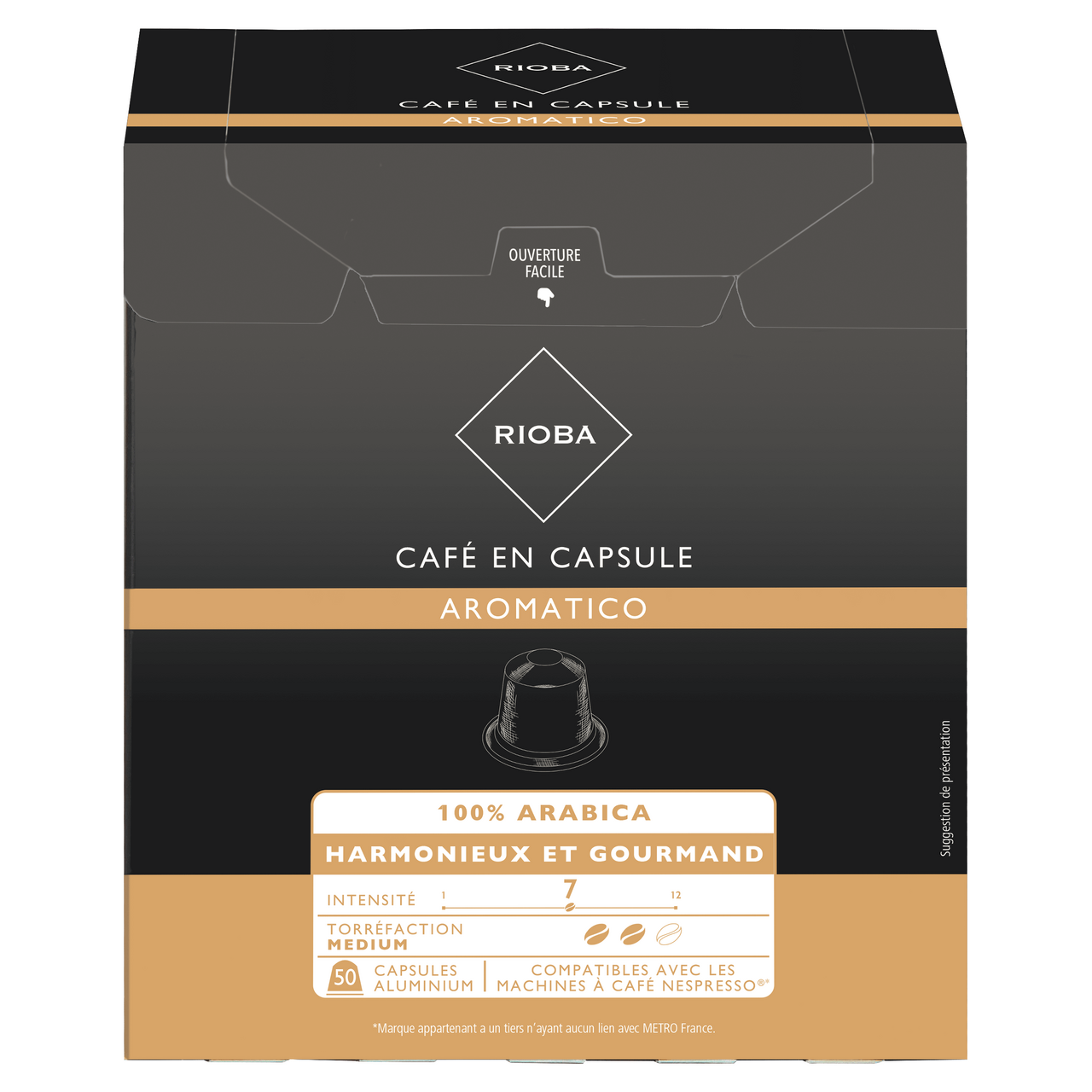 RIOBA Café Aromatico Harmonieux et Gourmand intensité 7 capsules aluminium x 50 soit 260 g