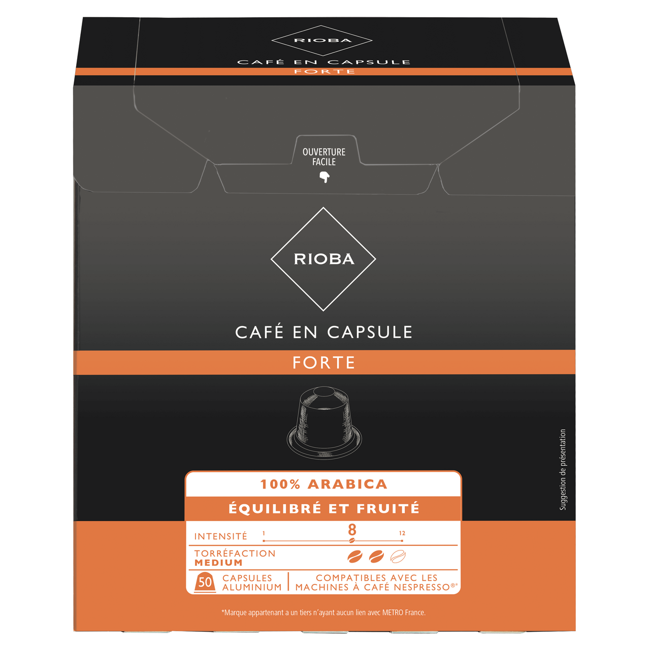 RIOBA Café Forte Equilibré et fruité intensité 8 capsules aluminium x 50 soit 260 g