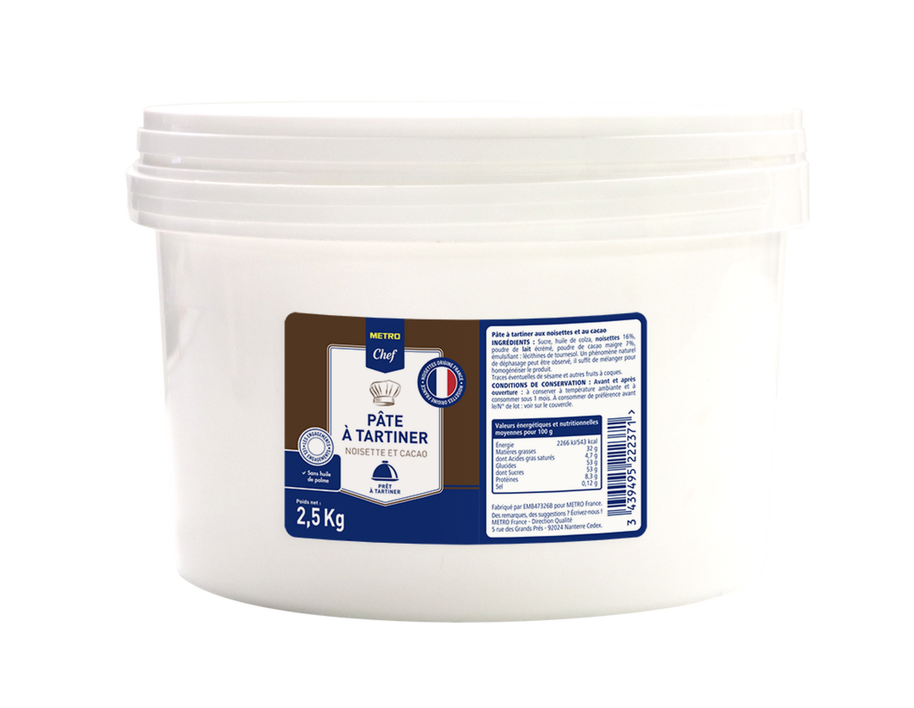 METRO Chef Pâte à tartiner aux noisettes et cacao seau 2.5 kg