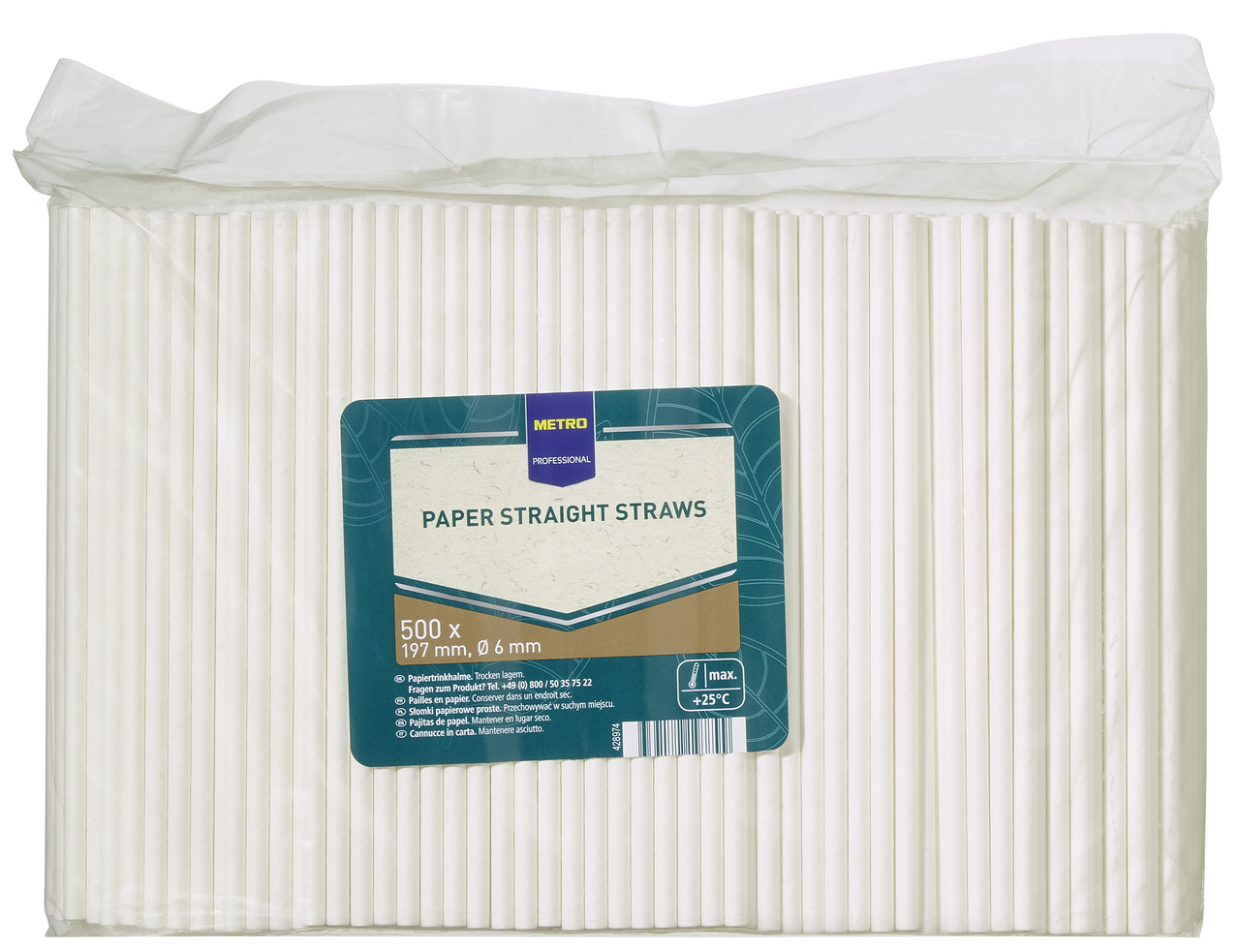 METRO PROFESSIONAL Paille droite en papier blanc 20 cm x 500