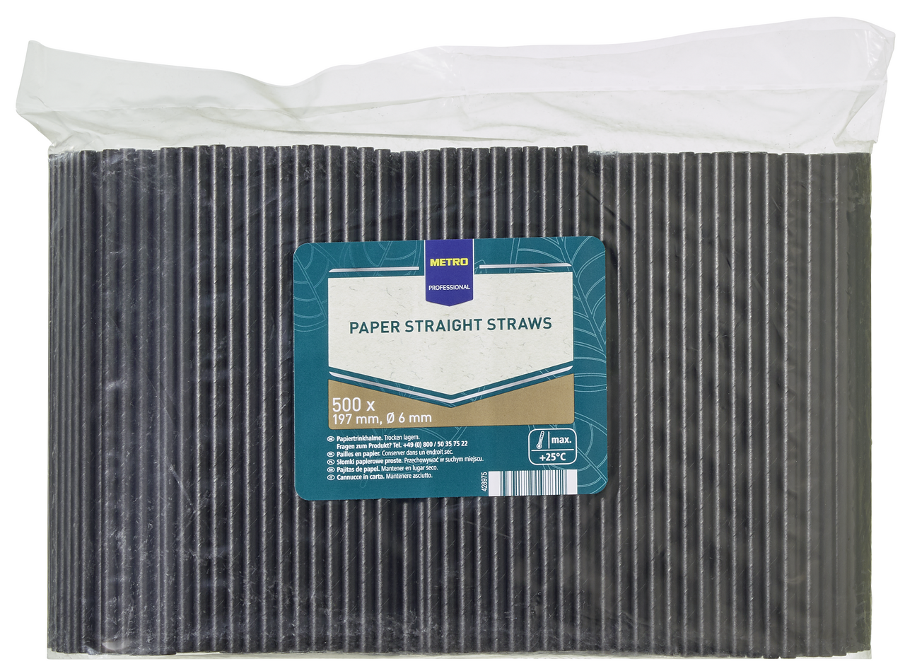 METRO PROFESSIONAL Paille droite en papier noir 20 cm x 500