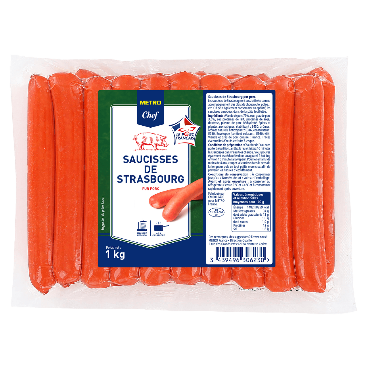 METRO Chef METRO Chef Saucisses de Strasbourg 1 kg Viande de Porc Française