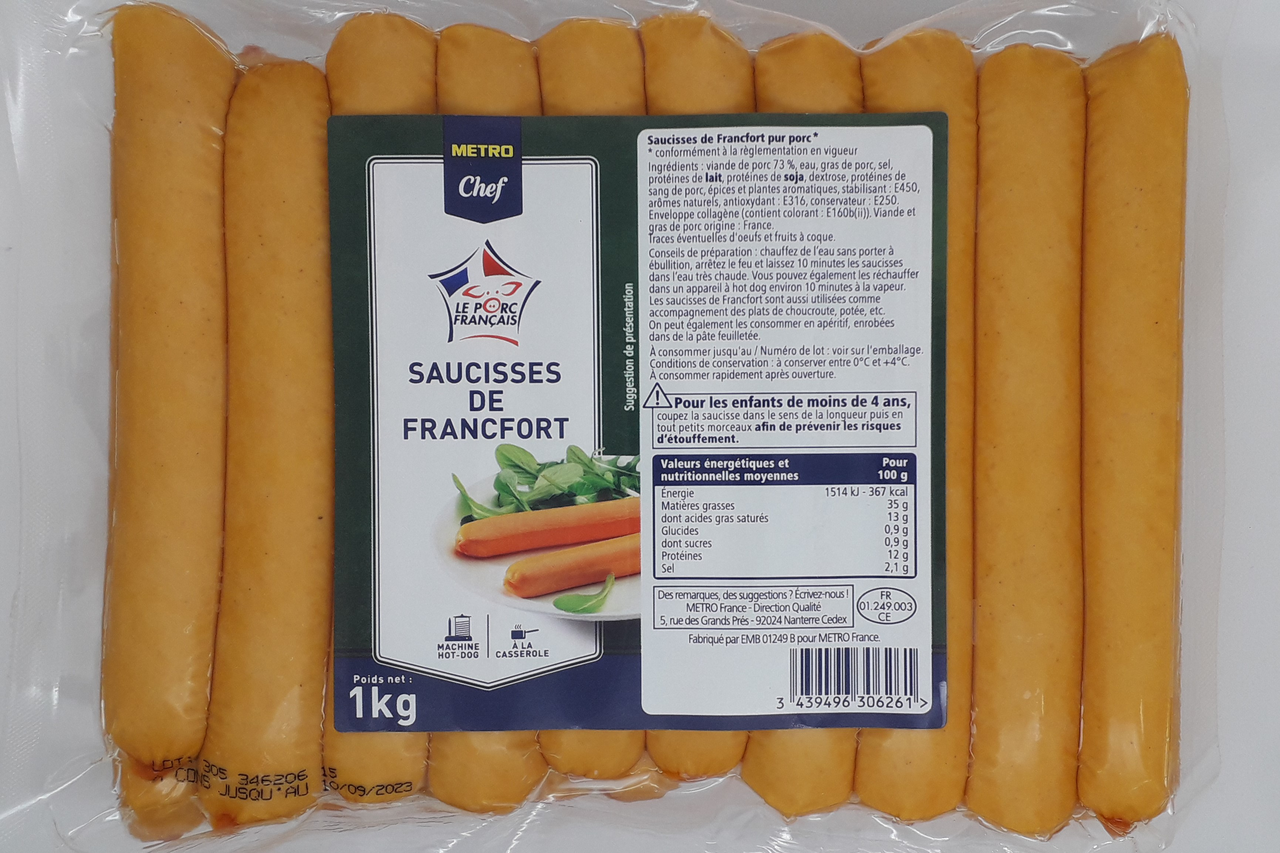 METRO Chef Saucisses de Francfort 1 Kg viande de Porc Française
