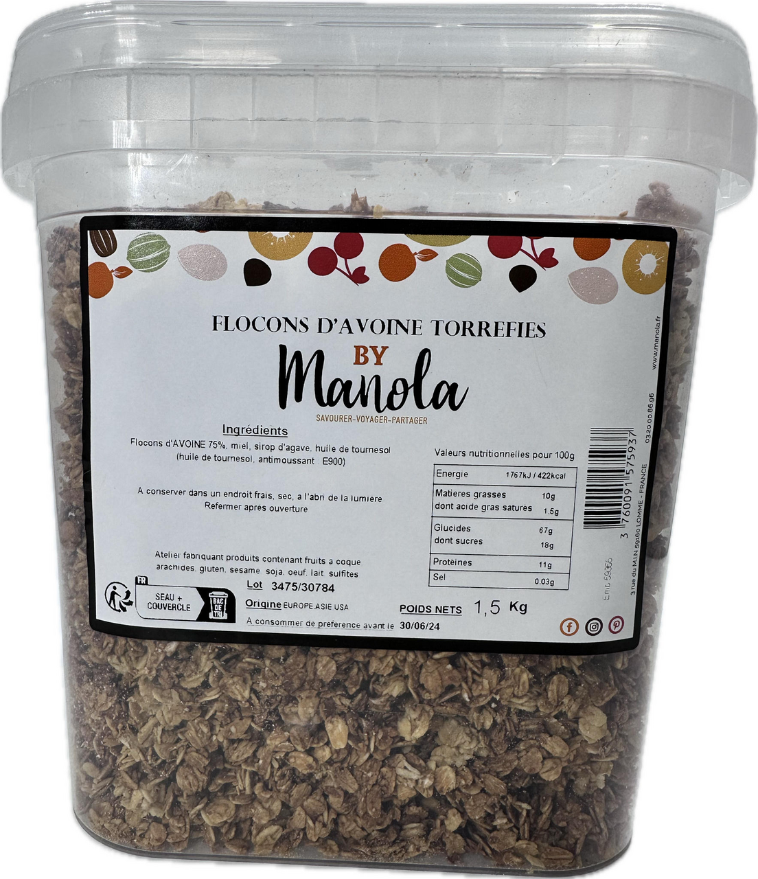 Manola Granola naturel seau 1.5 kg