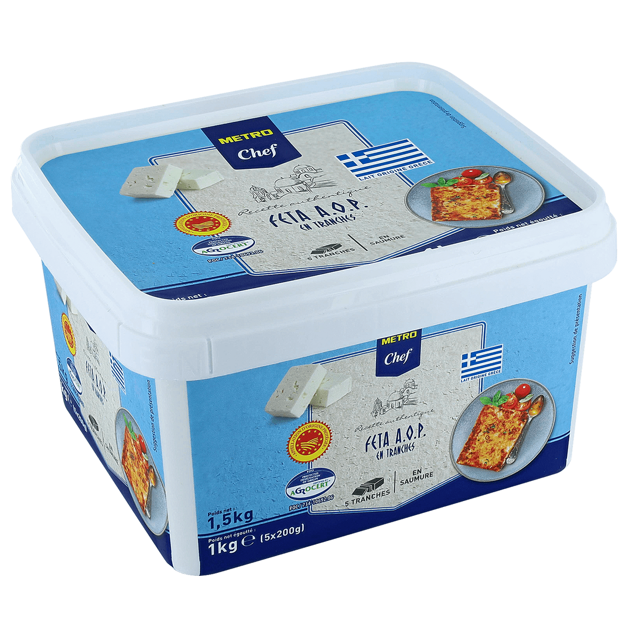 METRO Chef Feta AOP 5 tranches de 200 g barquette 1 kg