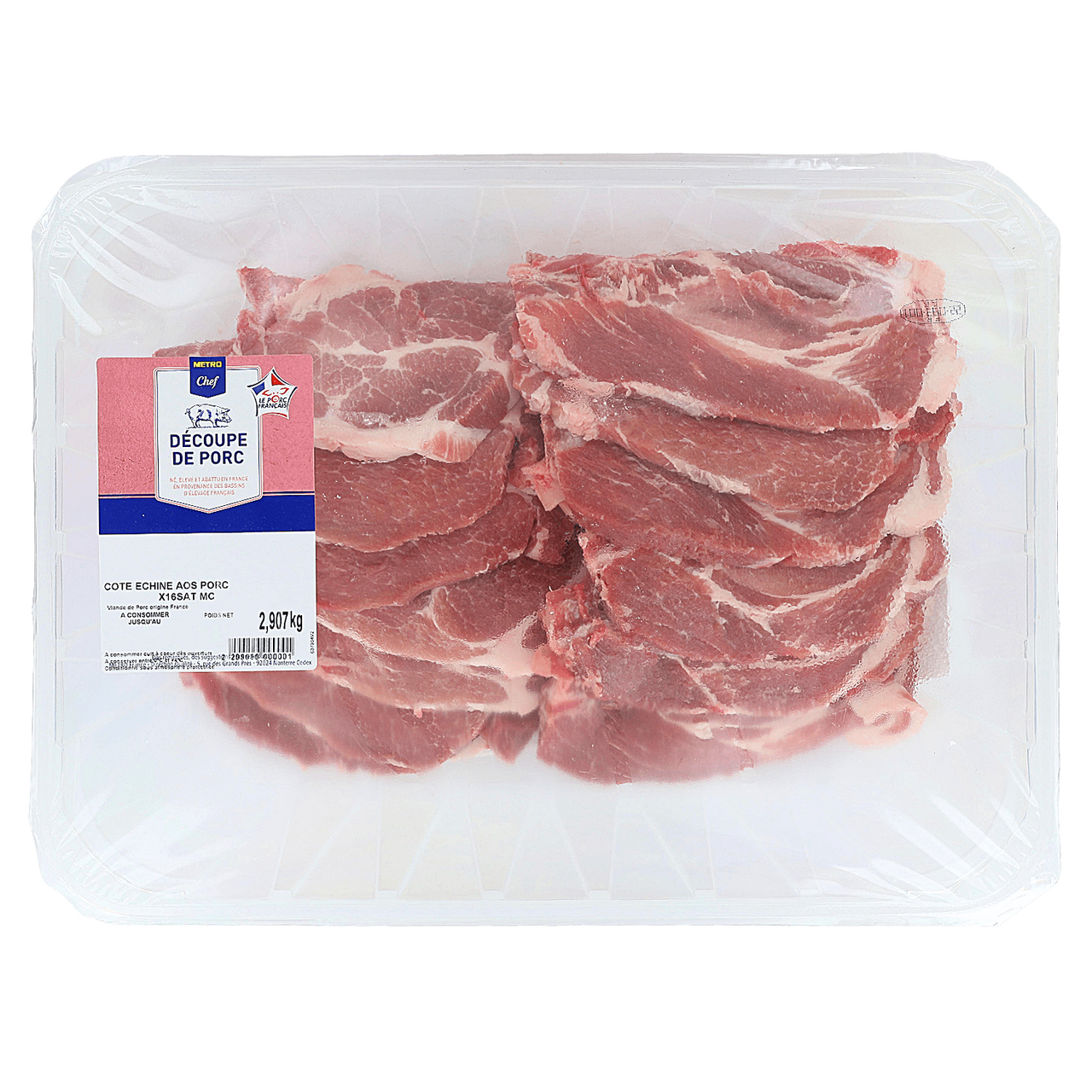 METRO Chef Côte échine de porc VPF avec os x 16 sous atmosphère France