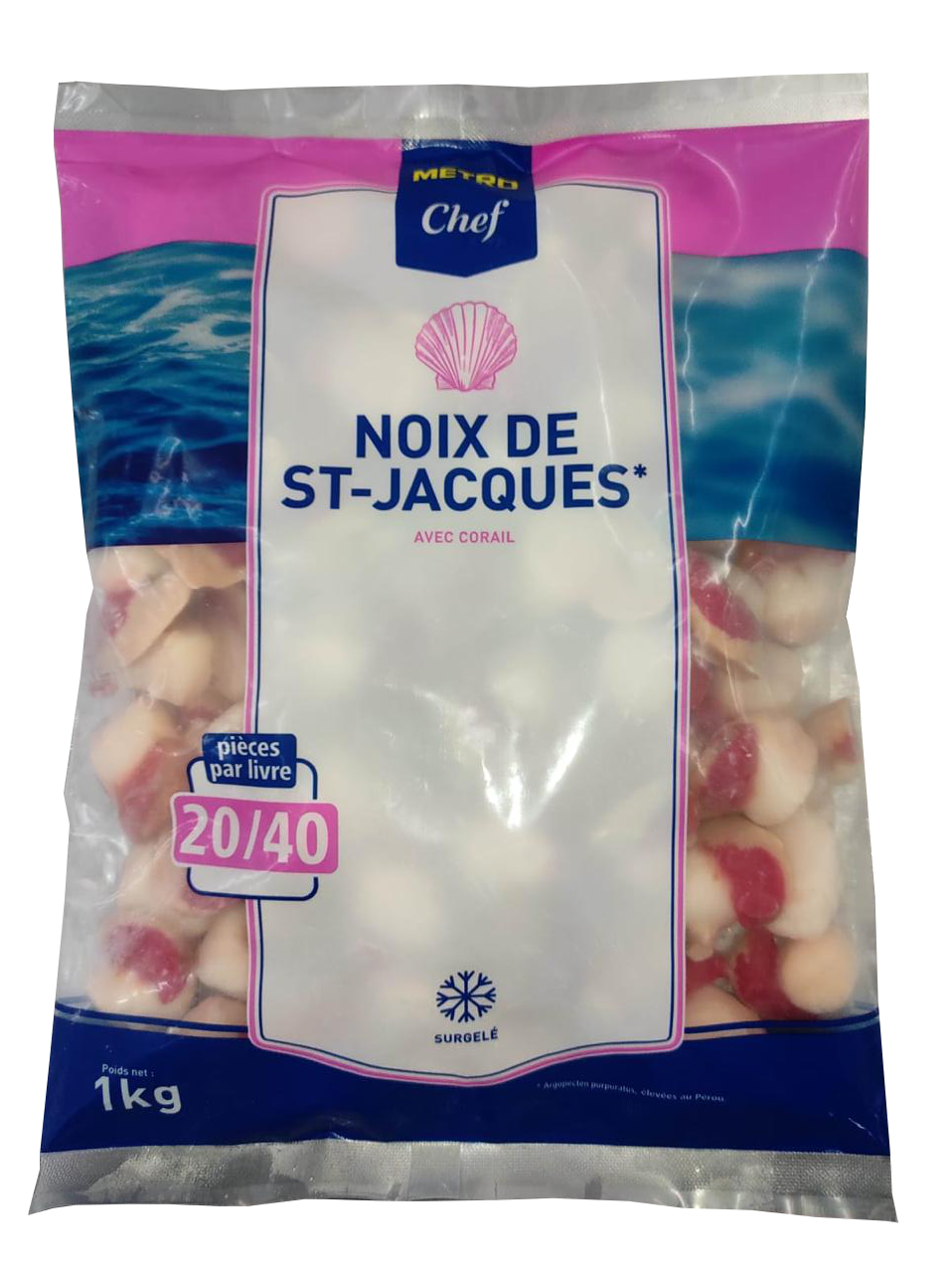 METRO Chef Noix de Saint-Jacques avec corail, 20/40 sachet 1 kg