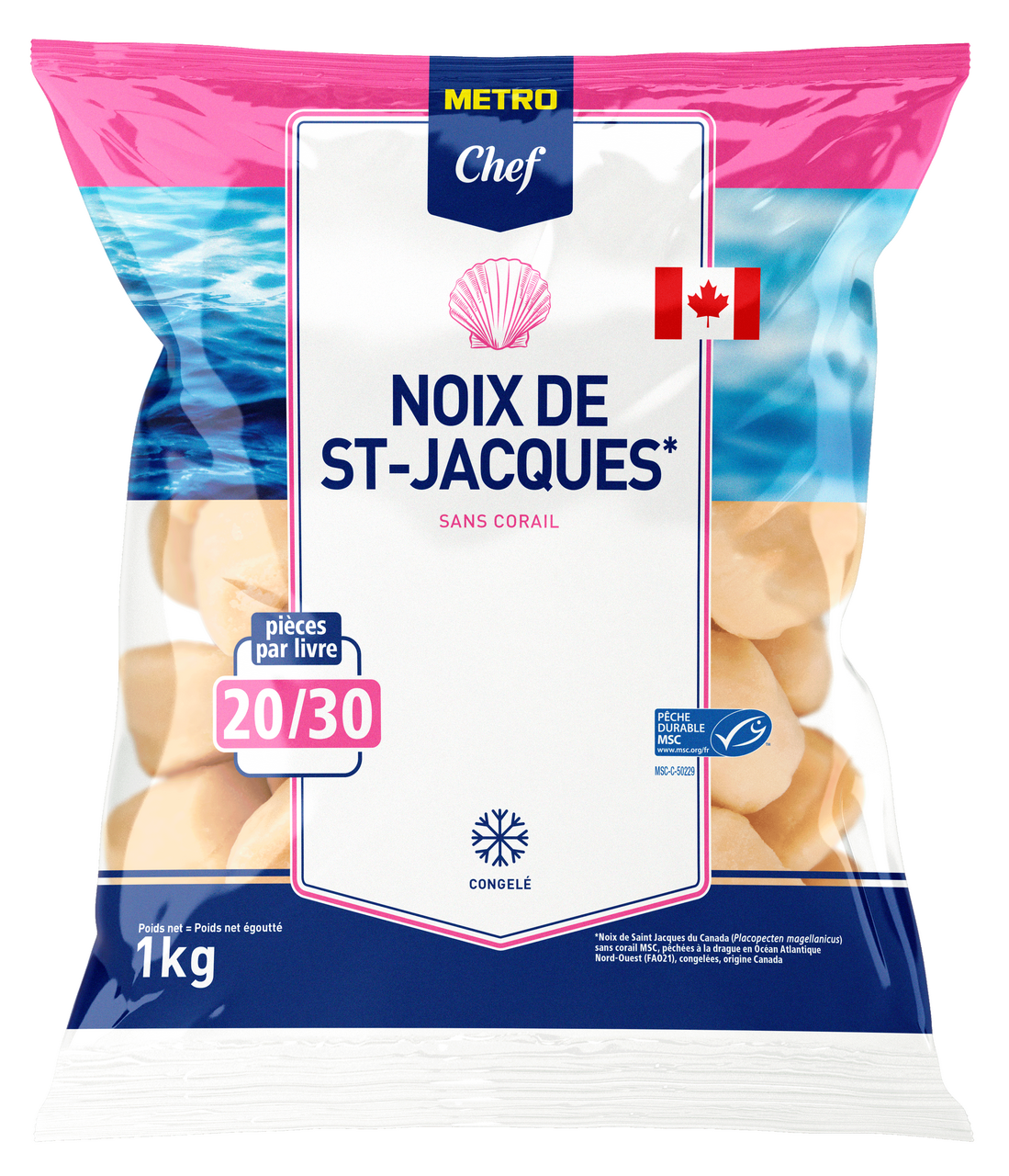 METRO Chef Noix de St Jacques Canada Sans corail MSC 20/30 sachet 1 kg