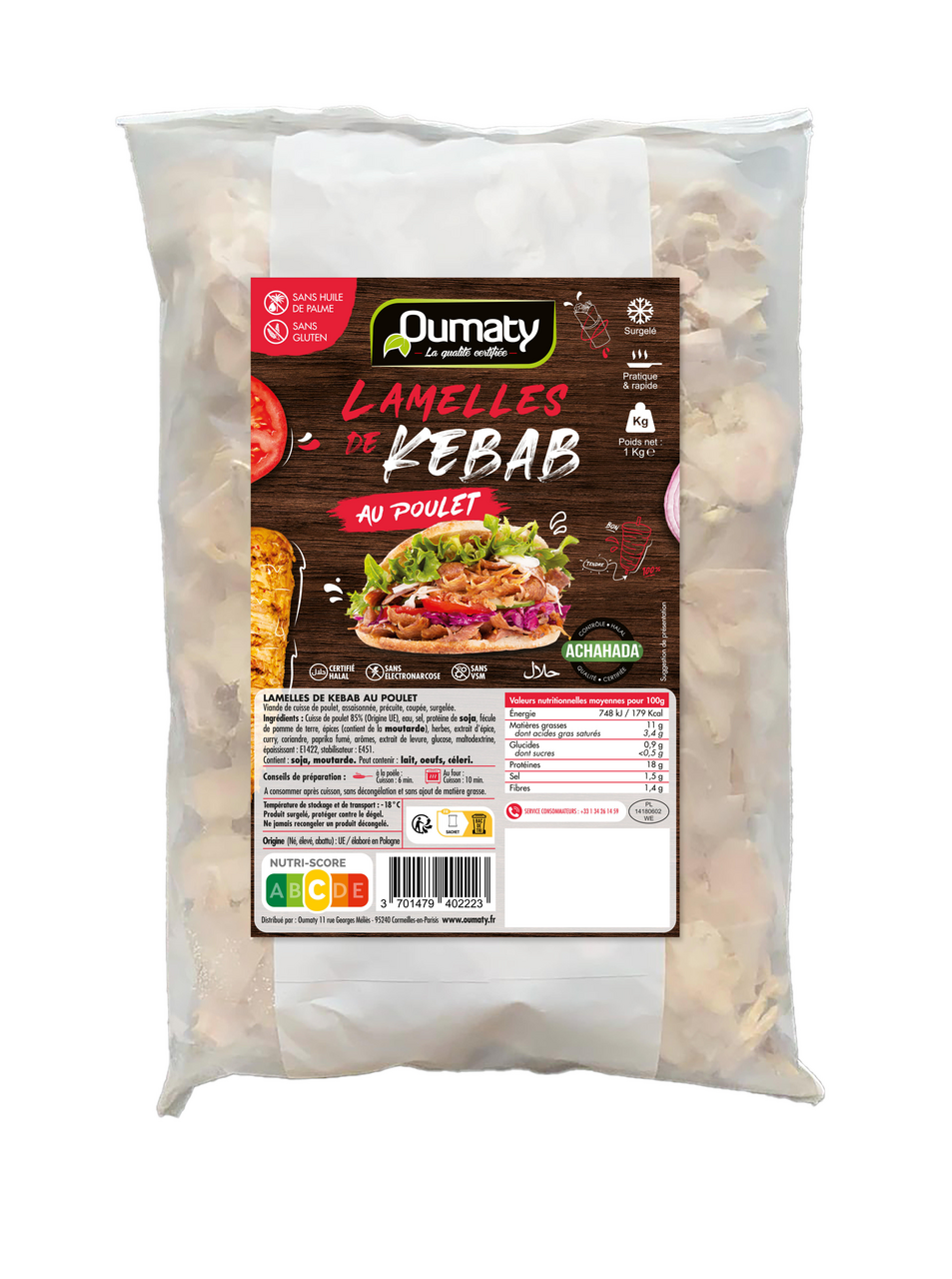 Oumaty Lamelle de kebab de poulet halal 1 kg