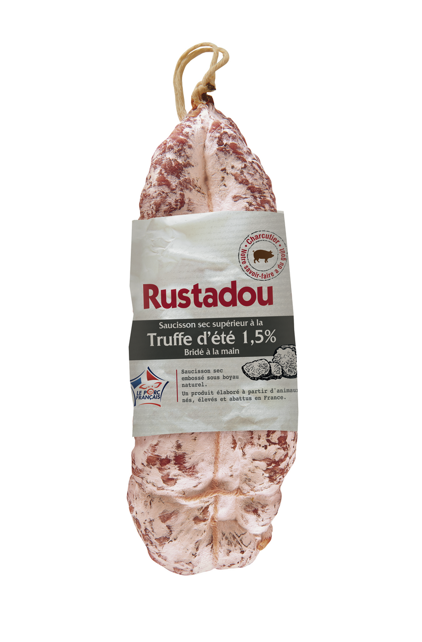 Rustadou Saucisson sec supérieur bridé à la main aromatisé à la truffe d'été (Tuber aestivum) 1,5 % 1 kg env