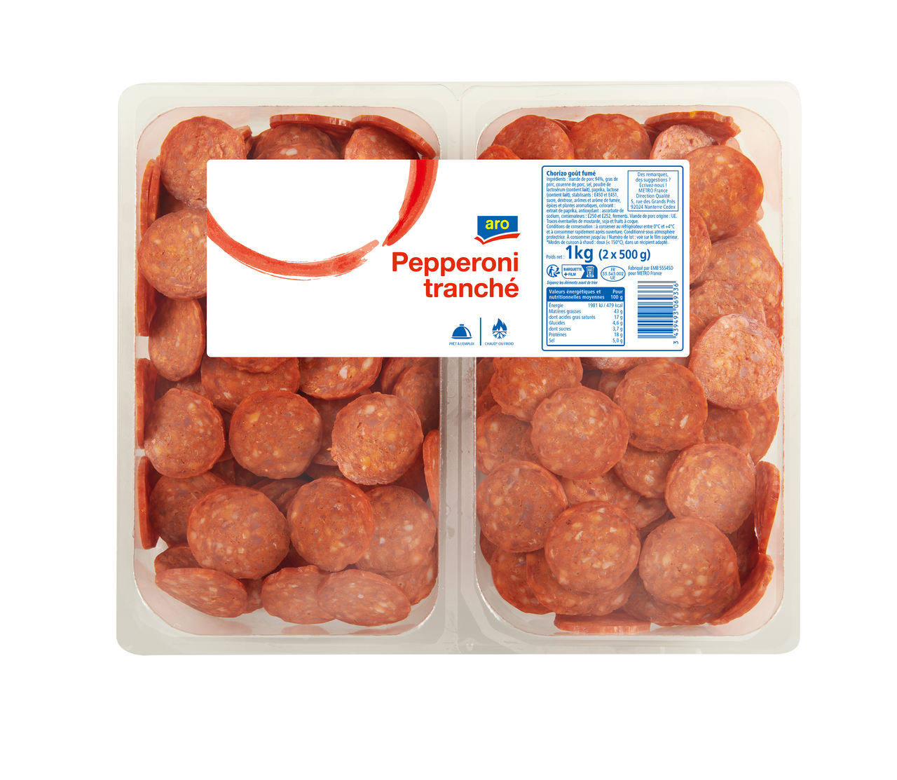 aro Pepperoni tranché Chorizo goût fumé 2 x 500 g