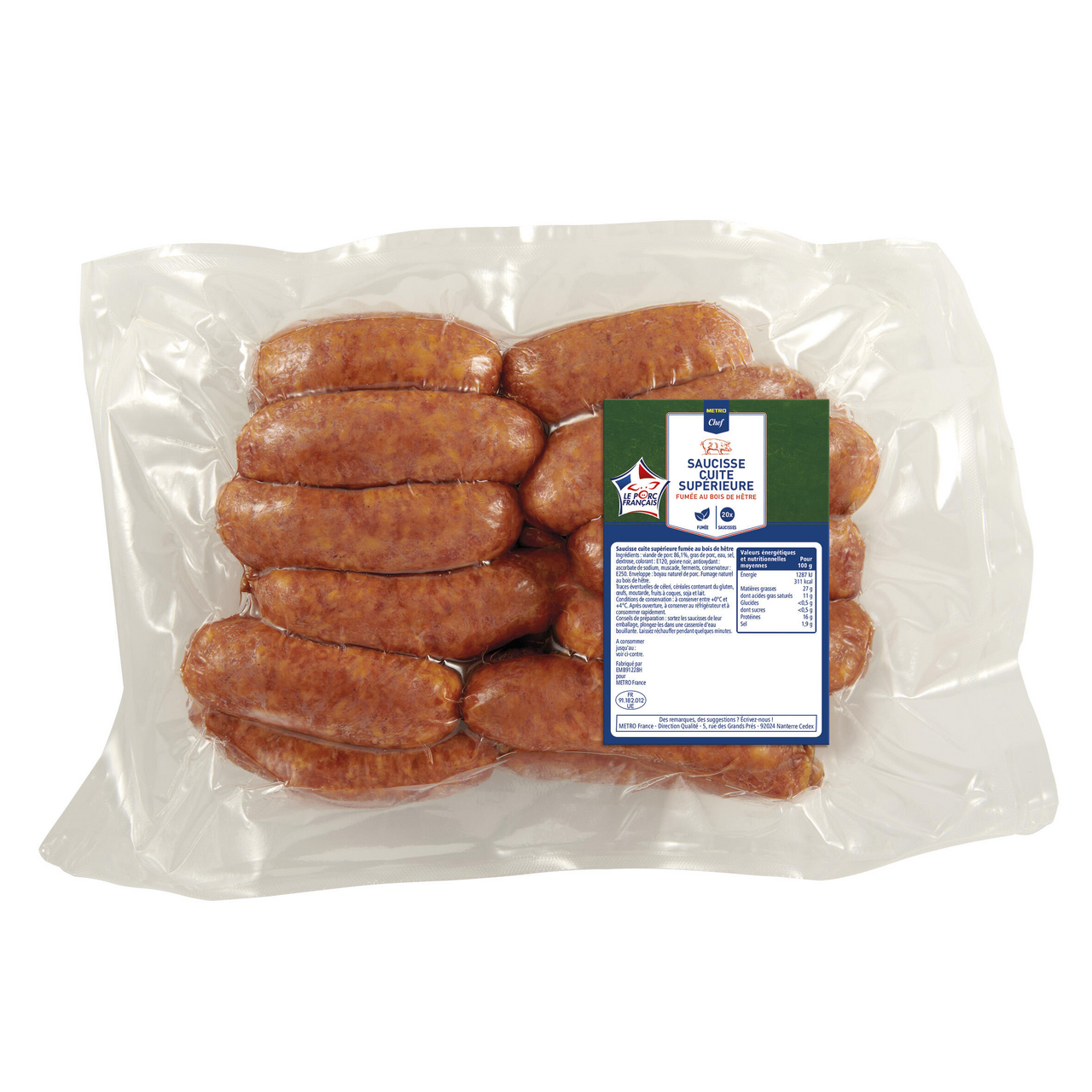 METRO Chef Saucisse cuite fumé 1.2 kg environ 