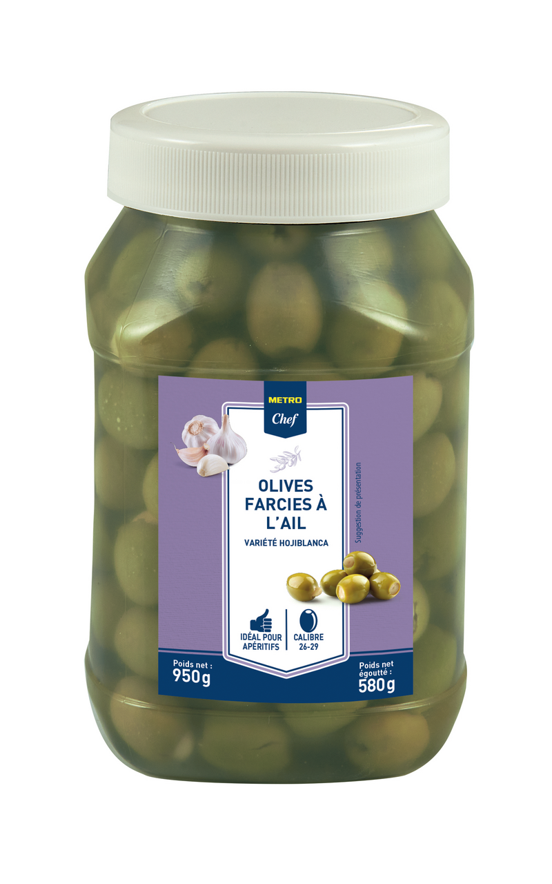 METRO Chef Olives vertes entières farcies à l'ail calibre 26/29 PET 1 L