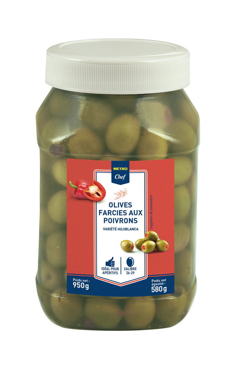 METRO Chef Olives vertes entières farcies aux poivrons calibre 26/29 PET 1 L