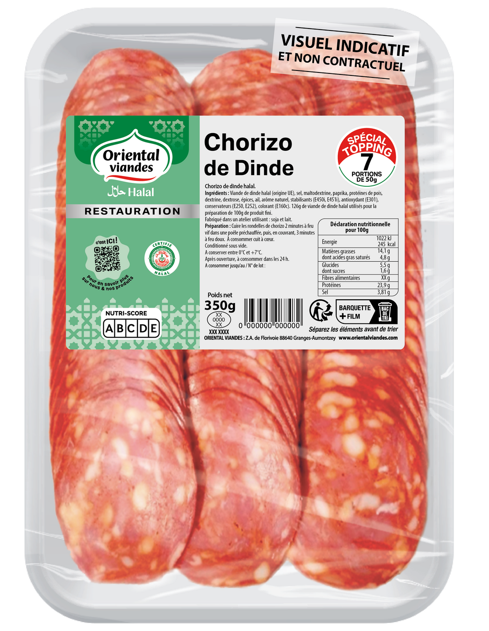 Oriental Viandes Chorizo de dinde halal 350 g 