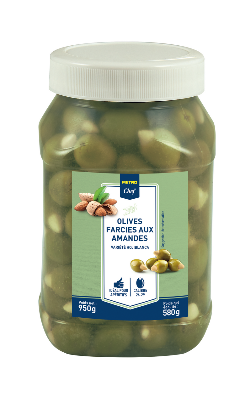 METRO Chef Olives vertes entières farcies aux amandes calibre 26/29 PET 1 L