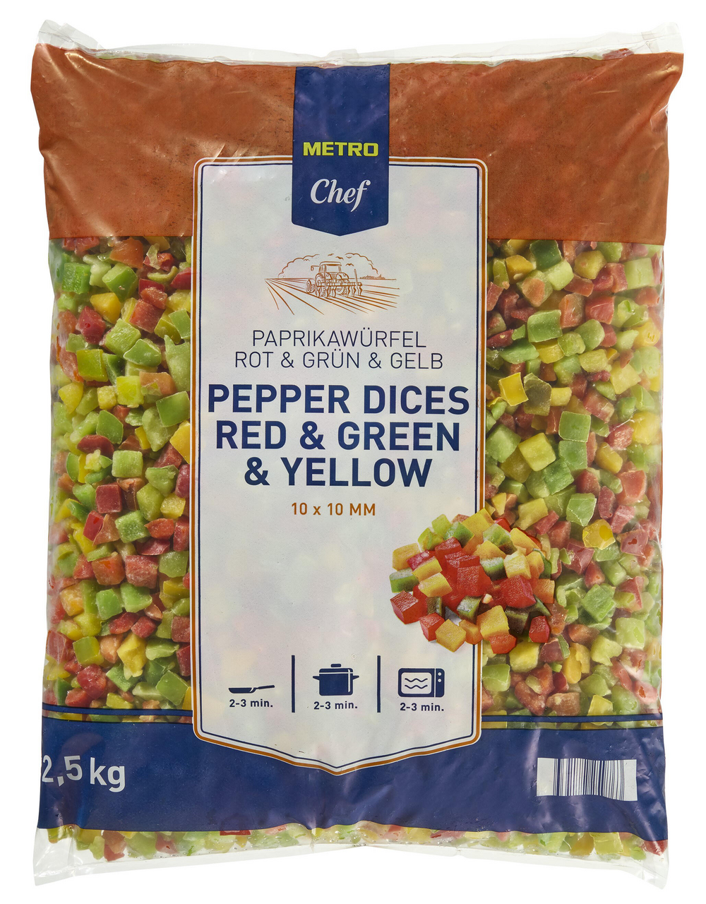 METRO Chef Trio de poivron rouge vert jaune en cube 2.5 kg