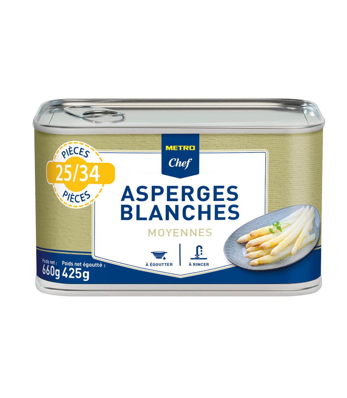 METRO Chef Asperges blanches moyennes pelées 25/34 boîte 4/4