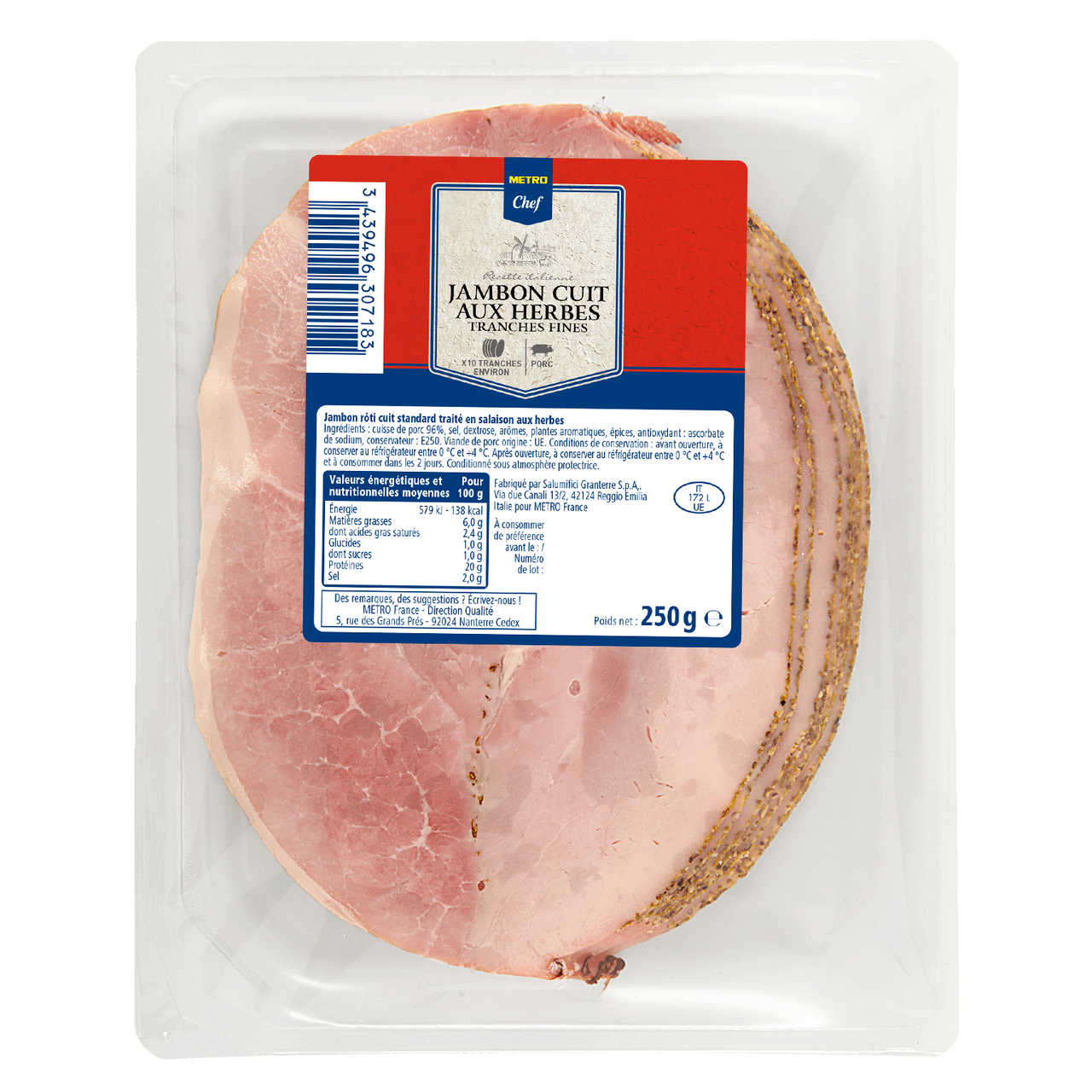 METRO Chef Jambon cuit rôti aux herbes recette italienne 10 tranches 250g
