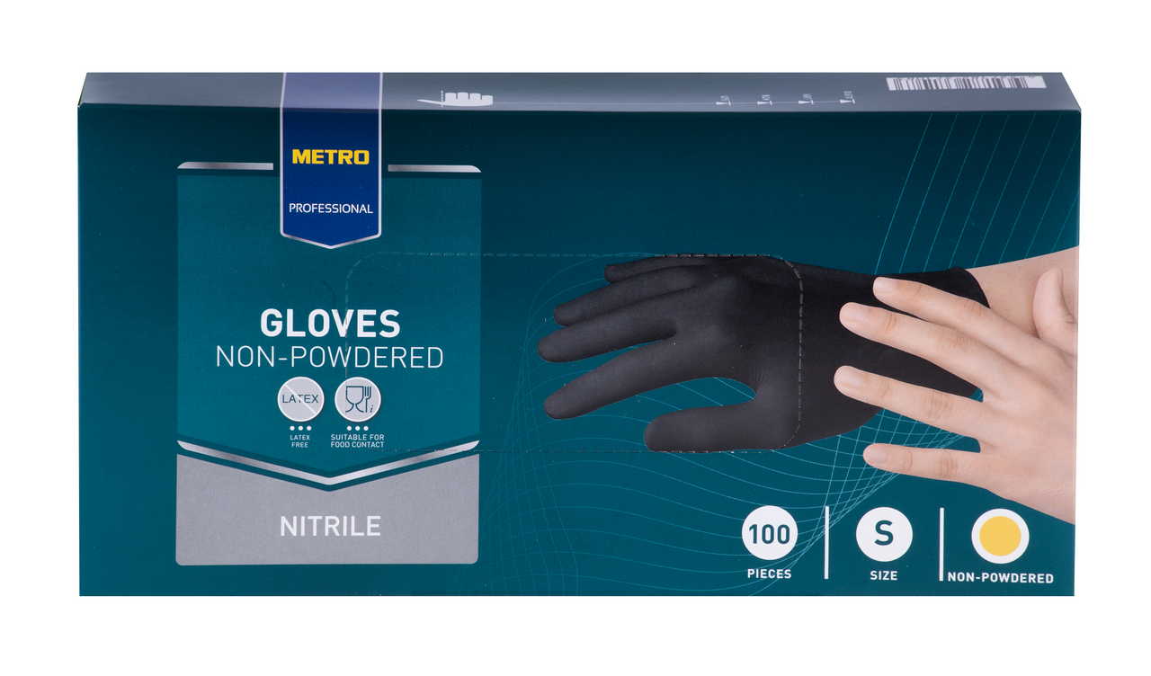 METRO PROFESSIONAL Nitrilne rukavice bez pudera crne s 100/1