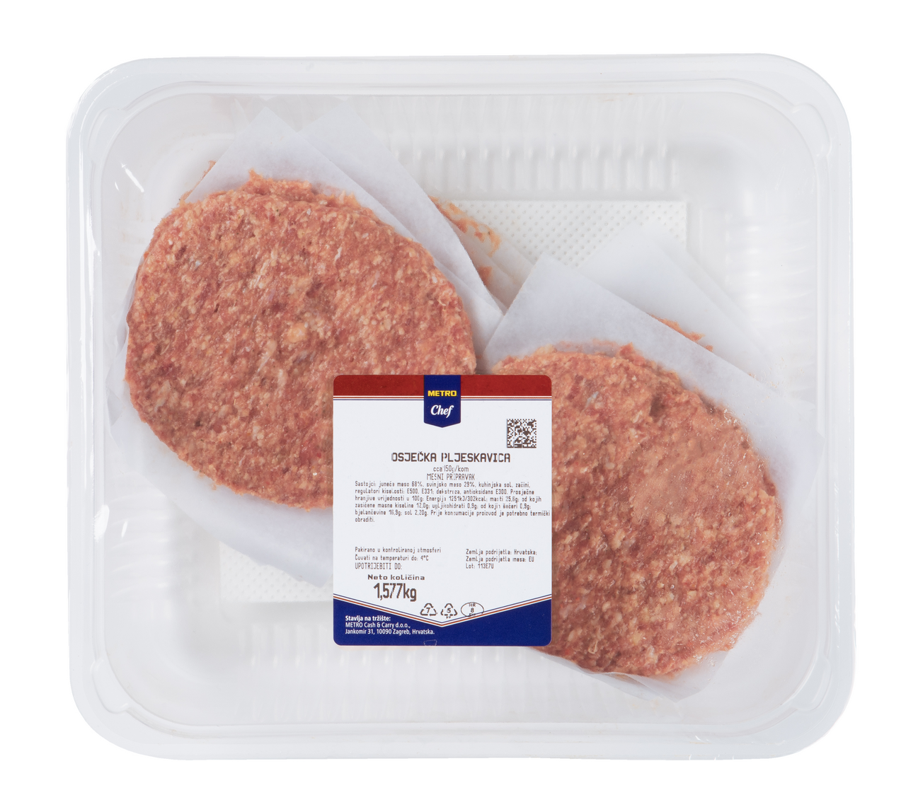 METRO Chef Osječka pljeskavica cca 150 g/kom map cca 1,5 kg