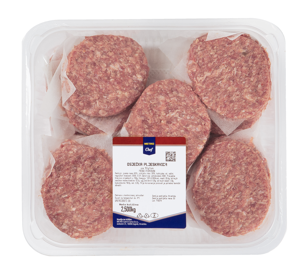 METRO Chef Osječka pljeskavica cca 100 g/kom map cca 2,5 kg
