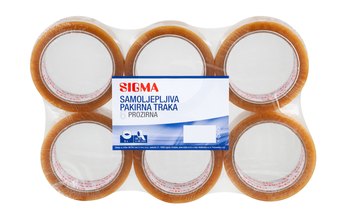 SIGMA Samoljepljiva pakirna traka, prozirna 66 mx48 mm, 6/1