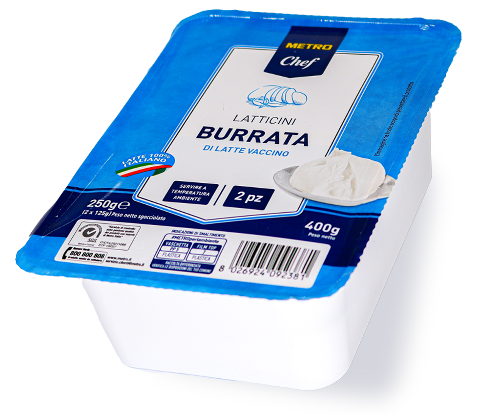 METRO Chef Burrata 2x125 g (ocijeđena neto masa), ukupna masa: 400 g