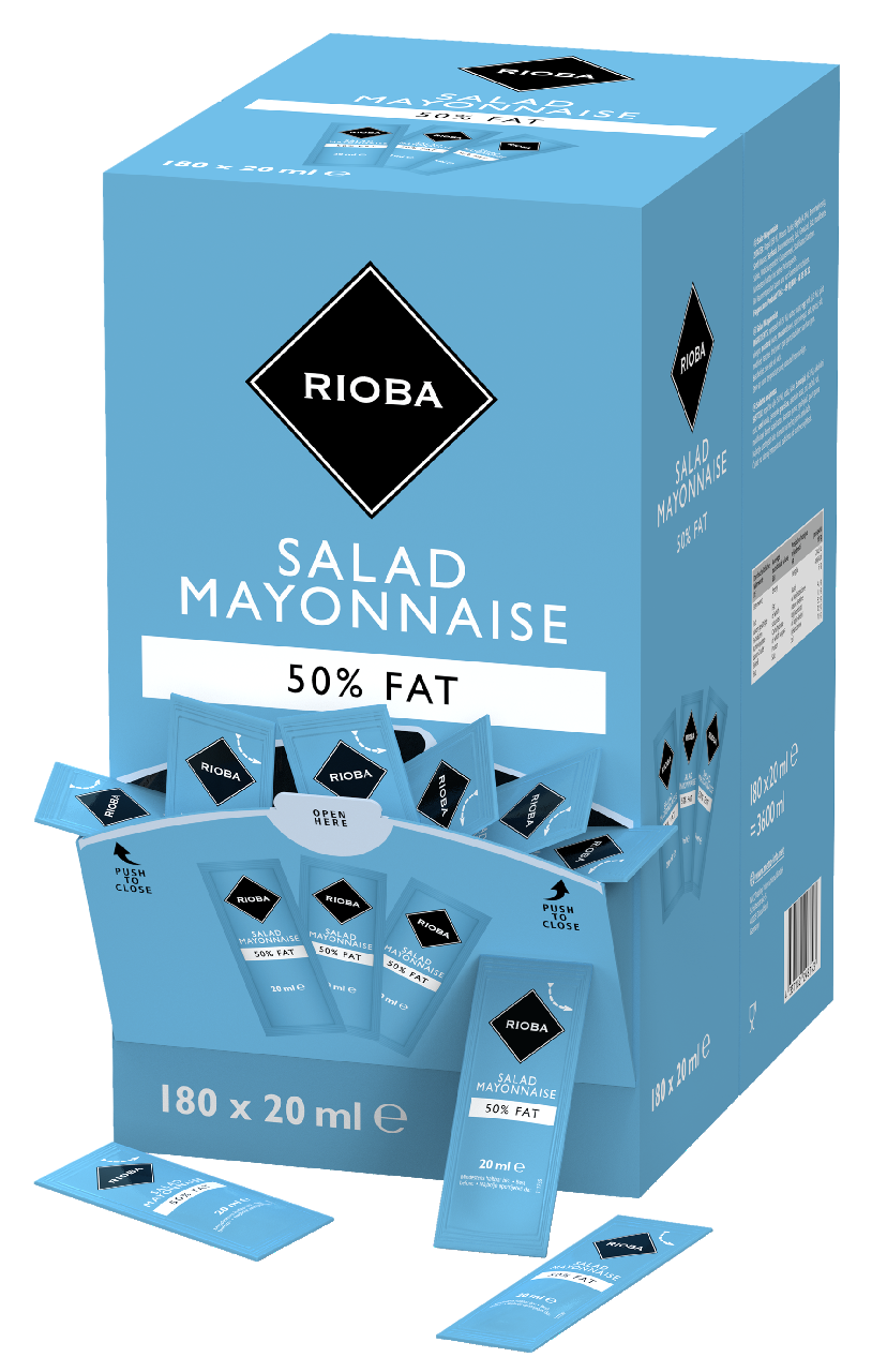RIOBA Majoneza salatna, 50 % masti, 180 x 20 ml (3600 ml)