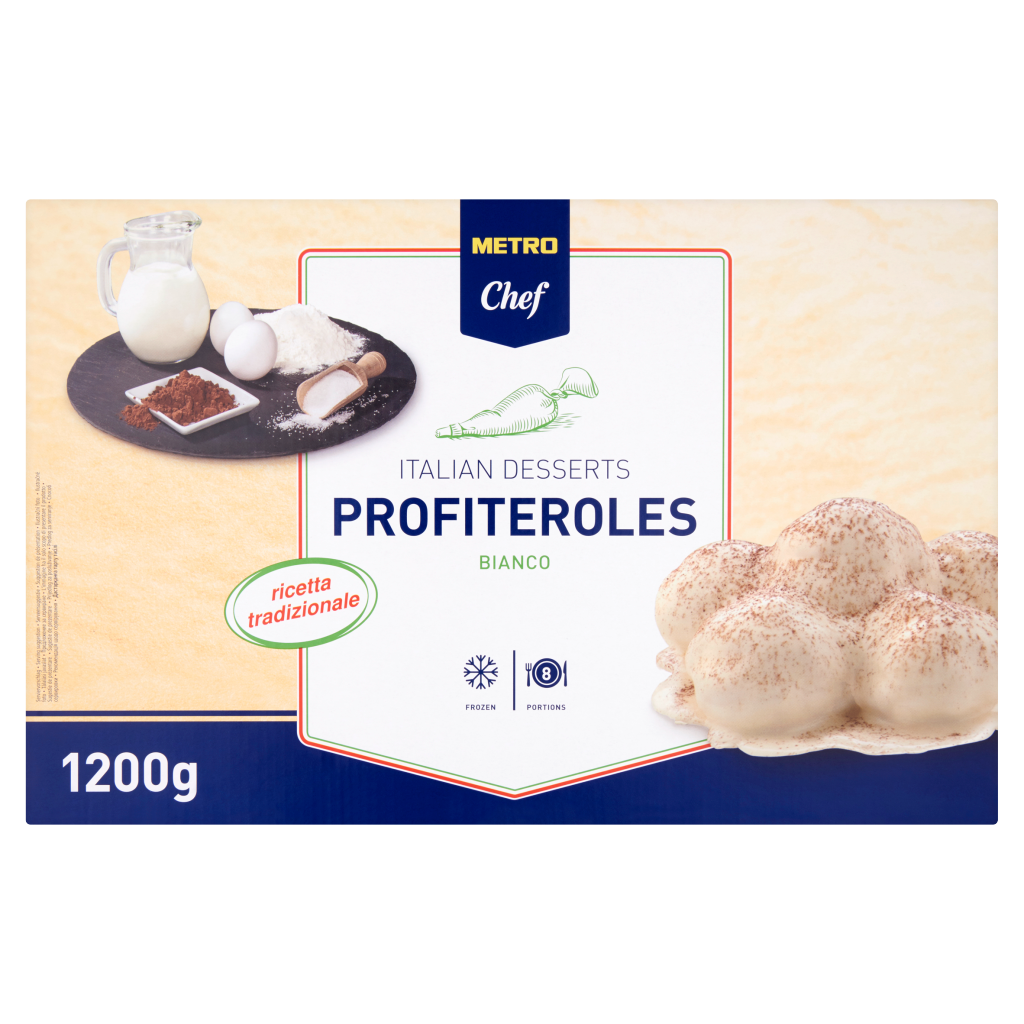 METRO Chef Gyorsfagyasztott Profiterol, Kakaós Krémmel Töltött Tejes Krémmel Leöntve 1,2 kg