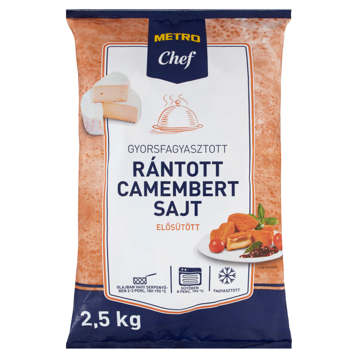 METRO Chef Gyorsfagyasztott, Elősütött Rántott Camembert Sajt 2,5 kg