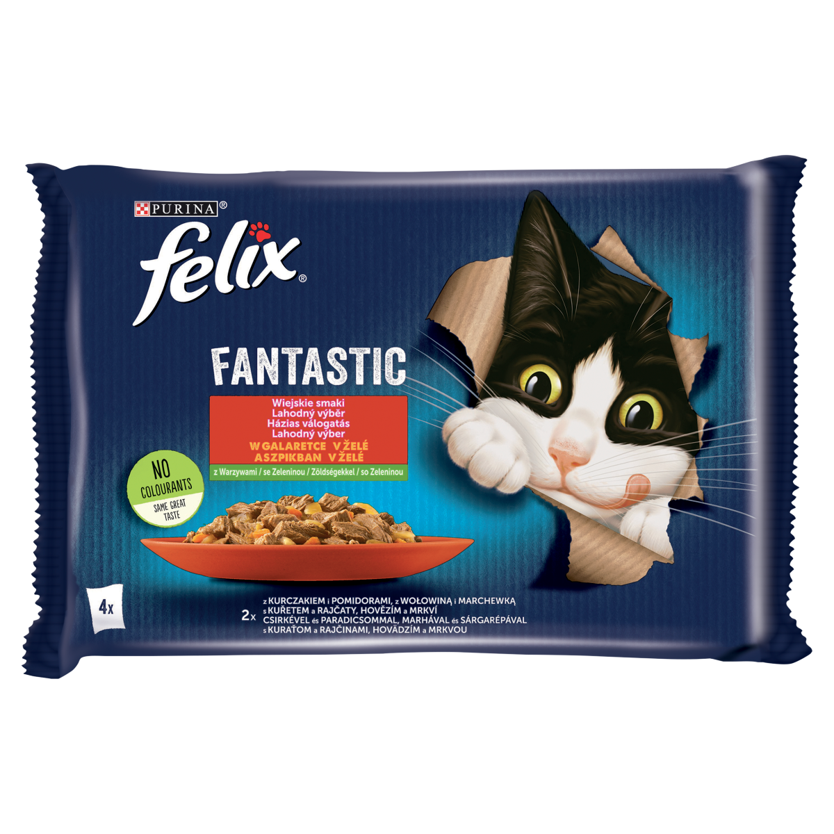 felix Purina Fantastic csirkével és marhával és zöldséggel aszpikban macskaeledel 4 x 85 g