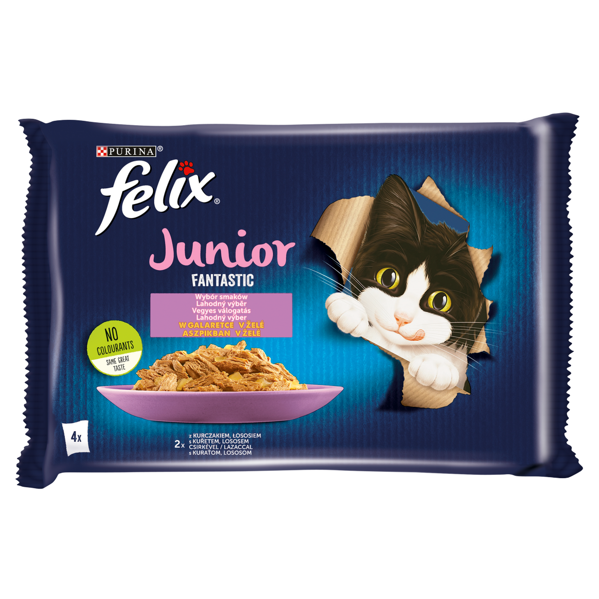 felix Purina Fantastic Junior csirkével/lazaccal aszpikban nedves macskaeledel 4 x 85 g