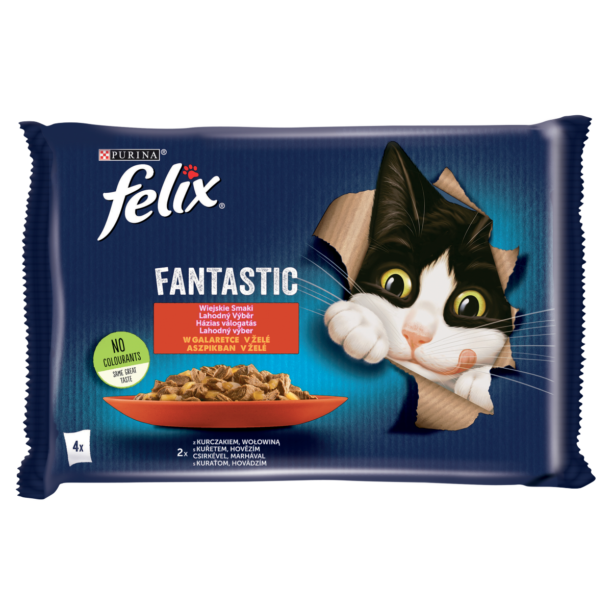felix Purina Fantastic marhával/csirkével aszpikban nedves macskaeledel 4 x 85 g (340 g)