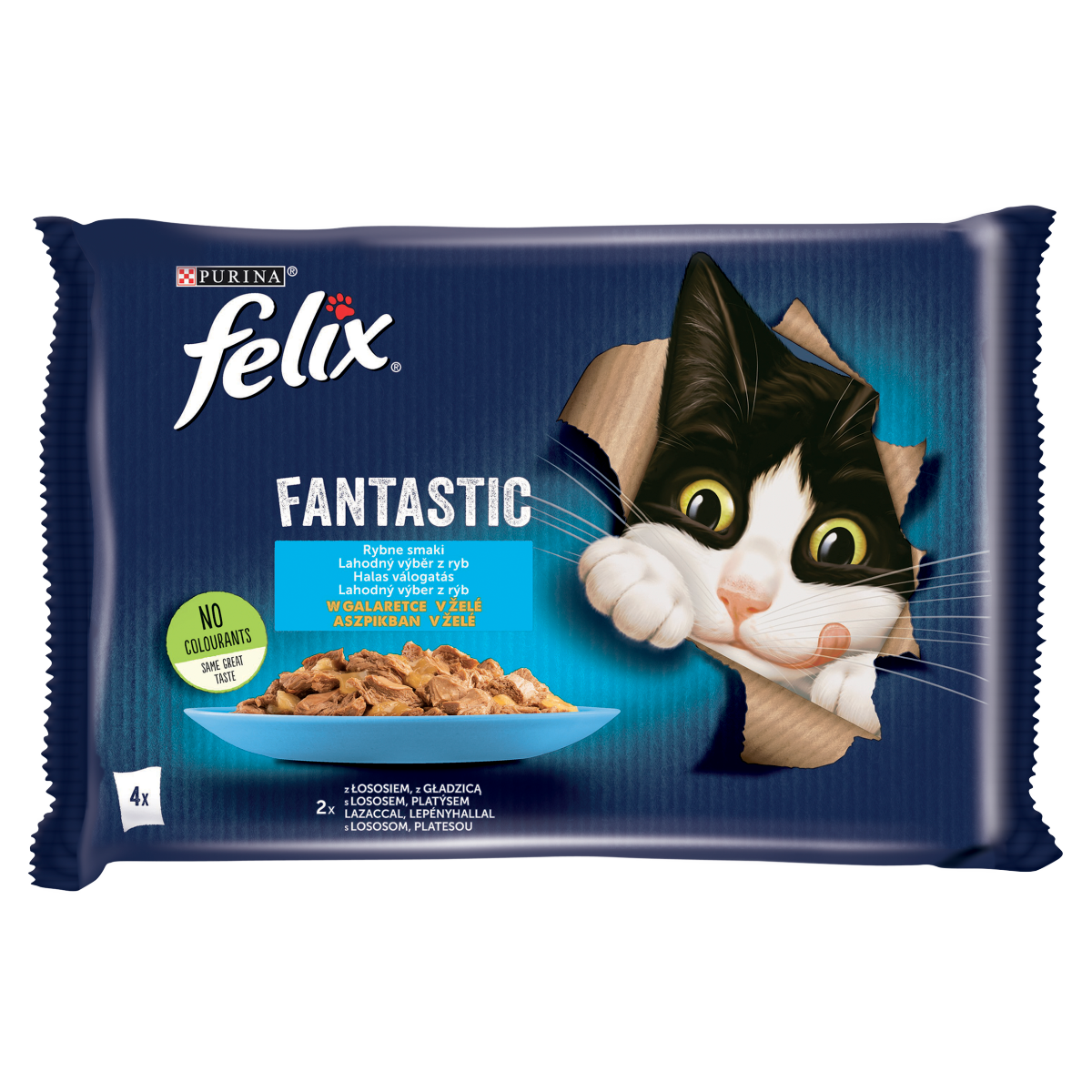 felix Purina Felix Fantastic lazaccal/lepényhallal aszpikban nedves macskaeledel 4 x 85 g (340 g)