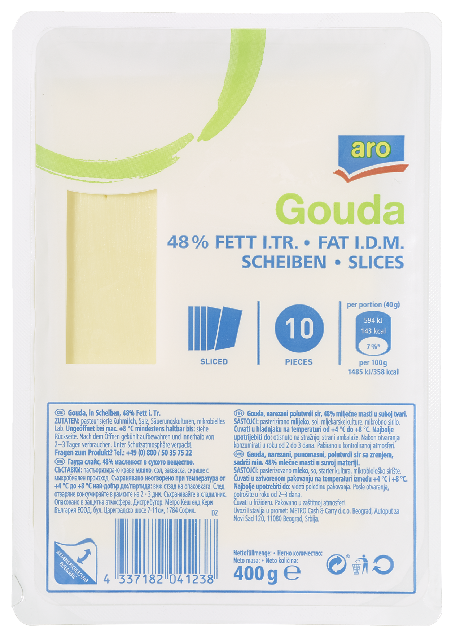 aro Gouda Szeletelt Sajt 400 g
