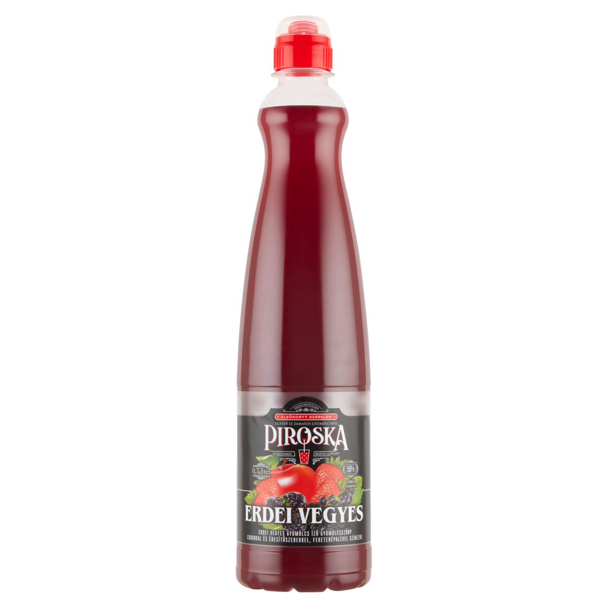 Piroska Erdei Gyümölcs Ízű Szörp Feketerépalével Színezve, Cukorral és Édesítőszerekkel 700 ml